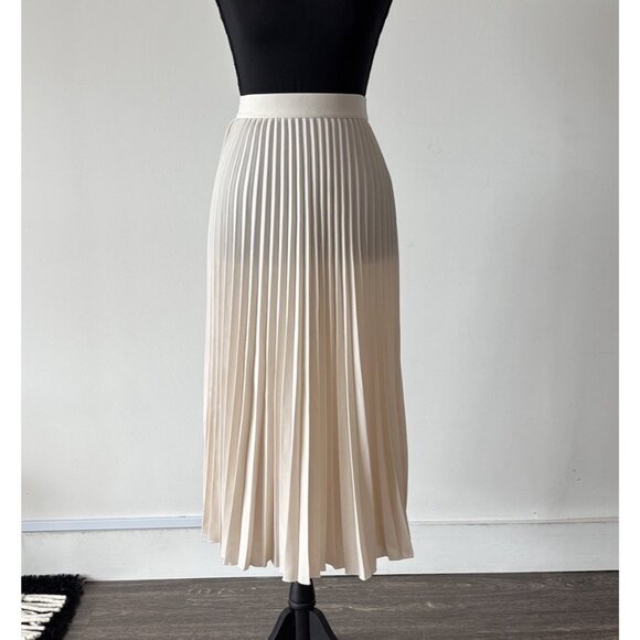 H&M Women’s Pleated Midi Skirt Beige Semi Sheer Size XS Preppy Capsule Neutrals - Picture 2 of 14